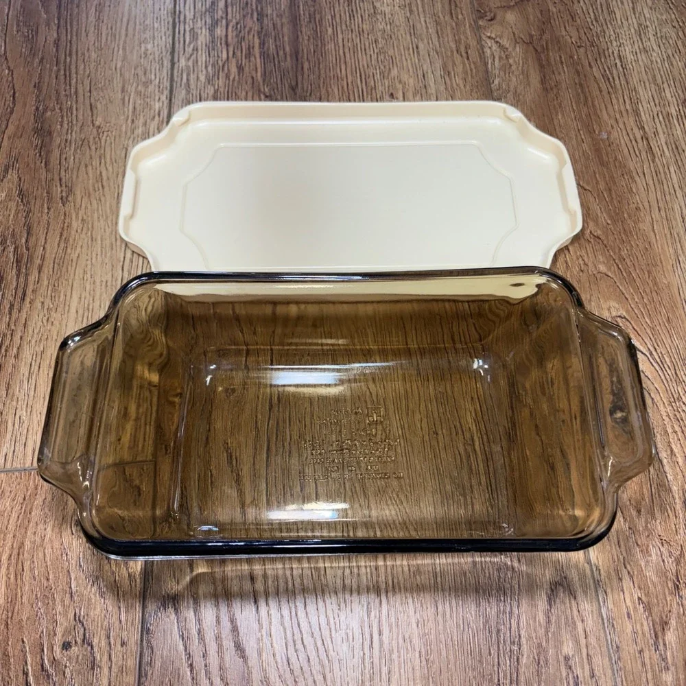 Anchor Hocking Amber Glass Loaf Dish w/ Lid 1.5 Qt Rectangular Baker USA‎ 1041